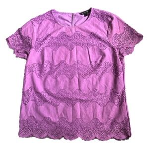 NWOT Banana Republic lace and fringe short sleeve purple blouse/top size M